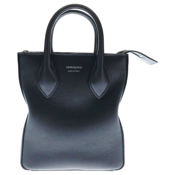 Ferragamo Handbags - FERRAGAMO Logo Jacquard Shoulder Bag Tote Black